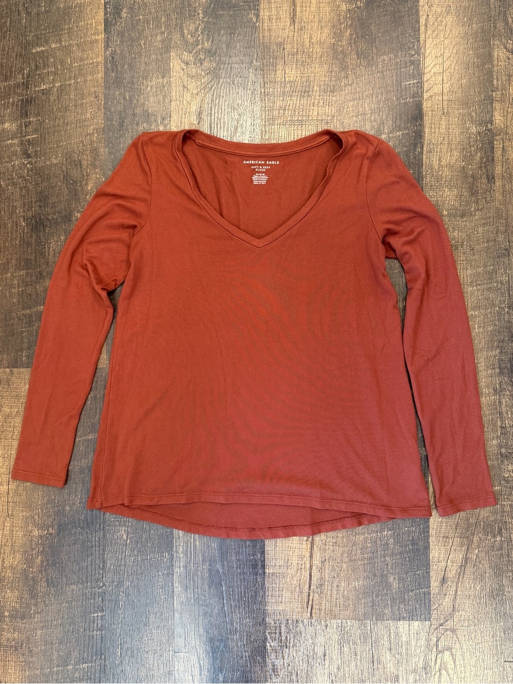 American Eagle Outfitters soft & sexy plush V-Neck Long Sleeve Top in Rust